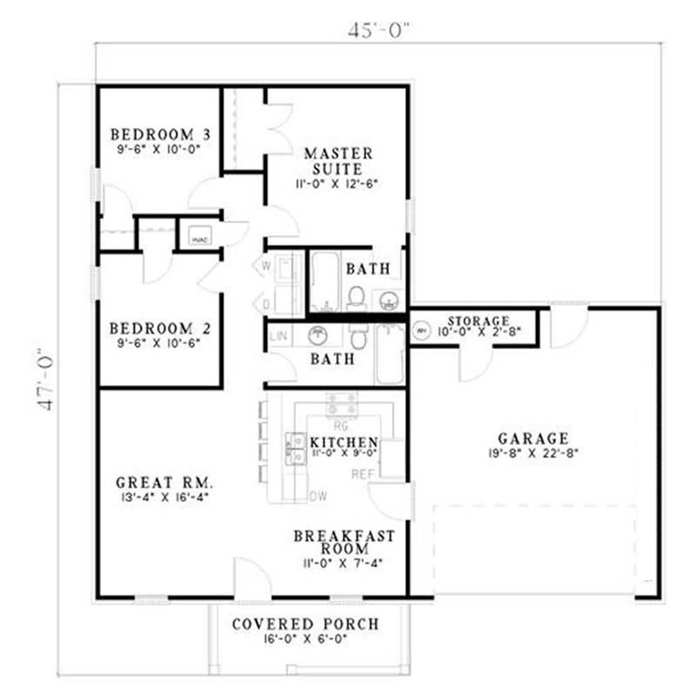 Floor Plan First Story of Ranch Plan #153-1679